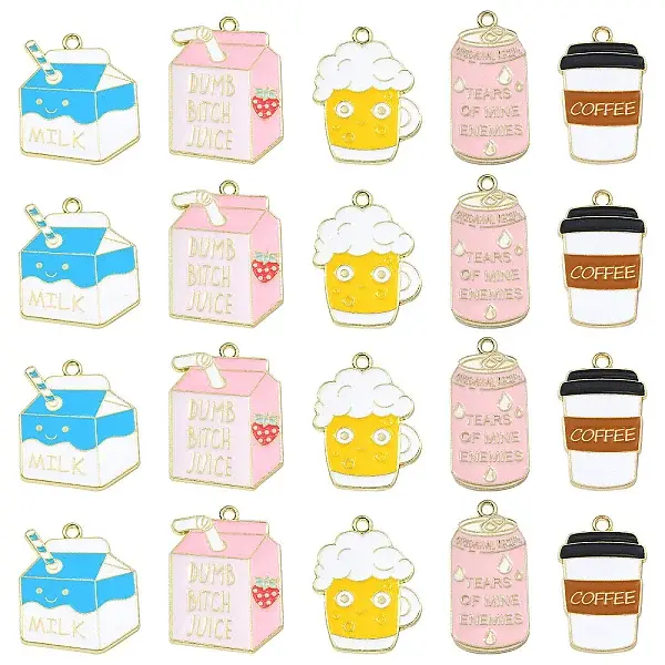 20Pcs 5 Styles Alloy Enamel Pendants