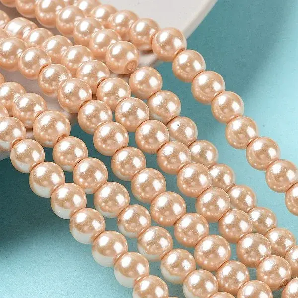 Baking Paint Pearlized Glass Pearl Round Bead Strands
