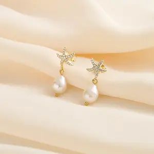 925 Sterling Silver Starfish Dangle Stud Earrings
