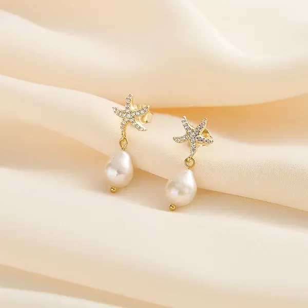 925 Sterling Silver Starfish Dangle Stud Earrings