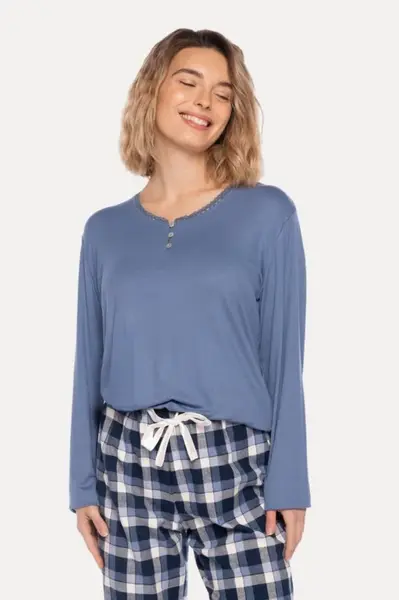 Dámské flanelové pyžamo SIERA XL Modrá