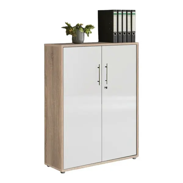 MID.YOU SKŘÍŇ NA ŠANONY, Sonoma dub, vysoce lesklá bílá, 84,4/113,6/33 cm