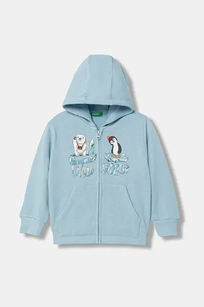 Dětská mikina United Colors of Benetton modrá barva, s kapucí, s potiskem, 3J73G5046