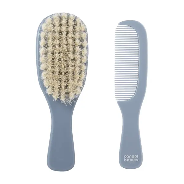 CANPOL BABIES Hřeben a kartáč přírodní měkký GOLD modrý