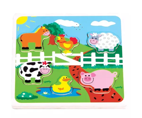 lelin Edukační dřevěná vkládačka se zvuky, Farma