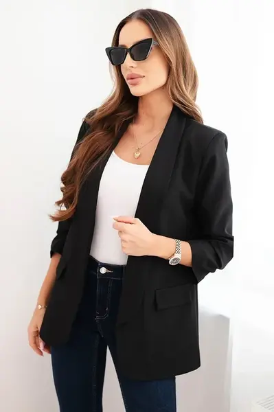 Kesi Włoski Dámska sako bez zapínania s podšívkou S/M čierna