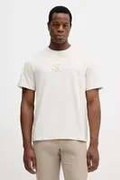 Bavlněné tričko Calvin Klein Jeans pánské, béžová barva, s aplikací, LV04RD253G