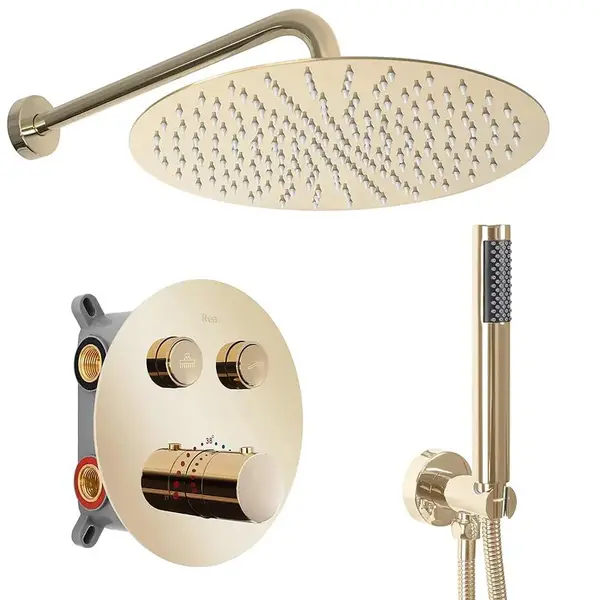Sprchový set podomítkový s termostatem LUNGO zlatá + BOX