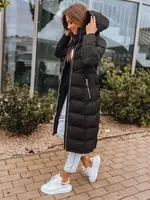 Čierna, dlhá dámska prešívaná zimná bunda s kapucňou Dstreet