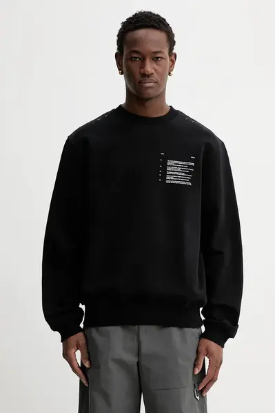 Bavlněná mikina Heliot Emil pánská, černá barva, s potiskem, AW25_M_08_086_BLK01