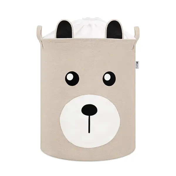 SIPO Koš na hračky se šňůrkou, skládací bavlněný / 43 l, Teddy Bear Beige