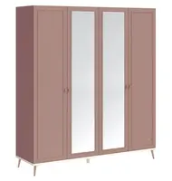 Čtyřdveřová šatní skříň se zrcadlem beauty - růžová, béžová