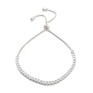 Brass Pave Clear Cubic Zirconia Square Box Chain Slider Bracelets