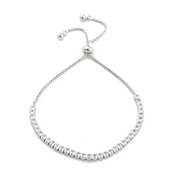 Brass Pave Clear Cubic Zirconia Square Box Chain Slider Bracelets