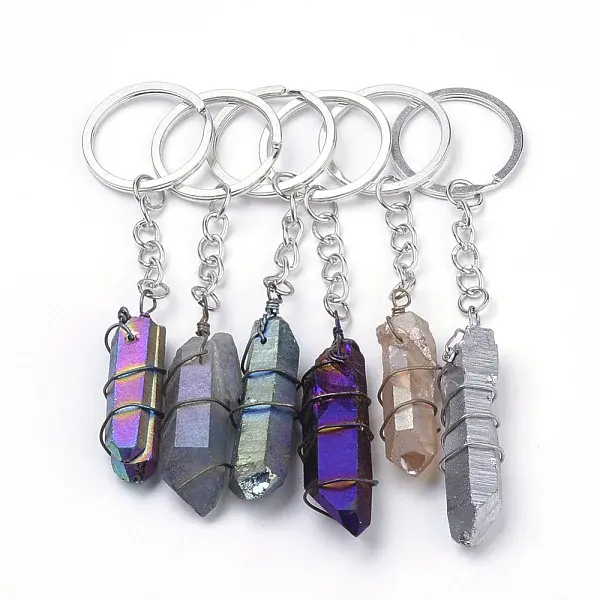 Rainbow Plated Natural Crystal Quartz Keychain