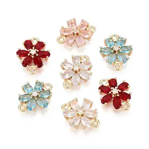Brass Pave Cubic Zirconia Flower Connector Charms