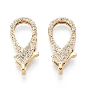 Brass Pave Clear Cubic Zirconia Lobster Claw Clasps