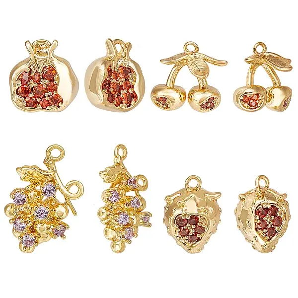 8Pcs 4 Styles Brass Micro Pave Cubic Zirconia Pendants