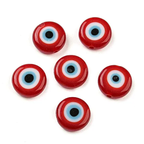 Handmade Evil Eye Lampwork Flat Round Bead Strands