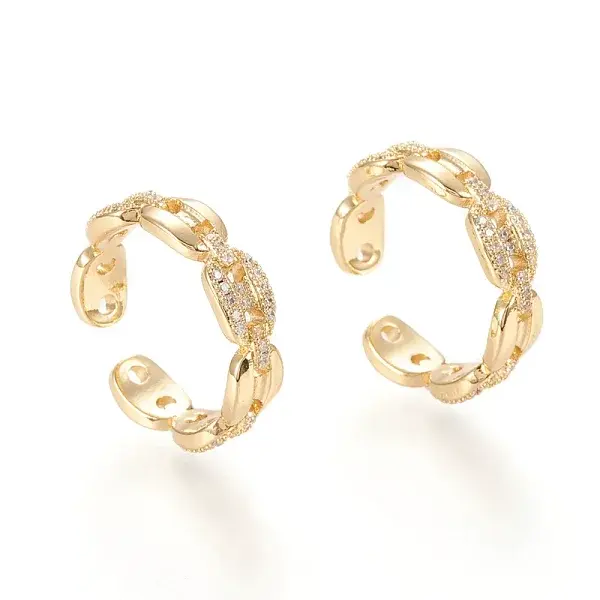 Adjustable Brass Micro Pave Clear Cubic Zirconia Cuff Rings