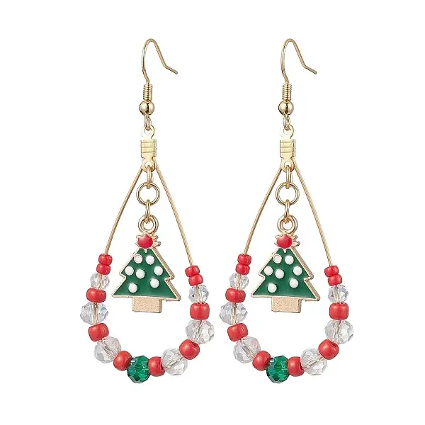 304 Stainless Steel Christmas Tree Dangle Earrings