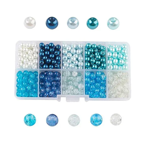 Mixed Baking Paint Crackle Glass & Glass Pearl Bead Sets