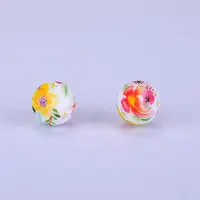 Printed Round with Flower Pattern Silicone Focal Beads