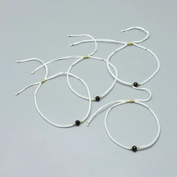 Adjustable Natural Dyed & Heated Black Agate Braided Bead Bracelets