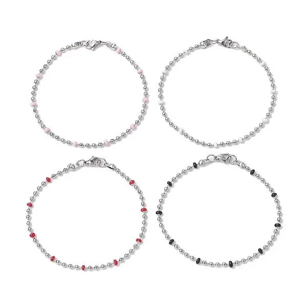 304 Stainless Steel Enamel Ball Chains Bracelets for Women