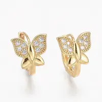 Brass Micro Pave Clear Cubic Zirconia Huggie Hoop Earrings