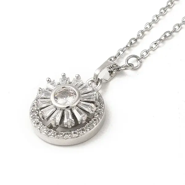 Rotatable Spinner Brass Micro Pave Clear Cubic Zirconia Pendant Necklaces