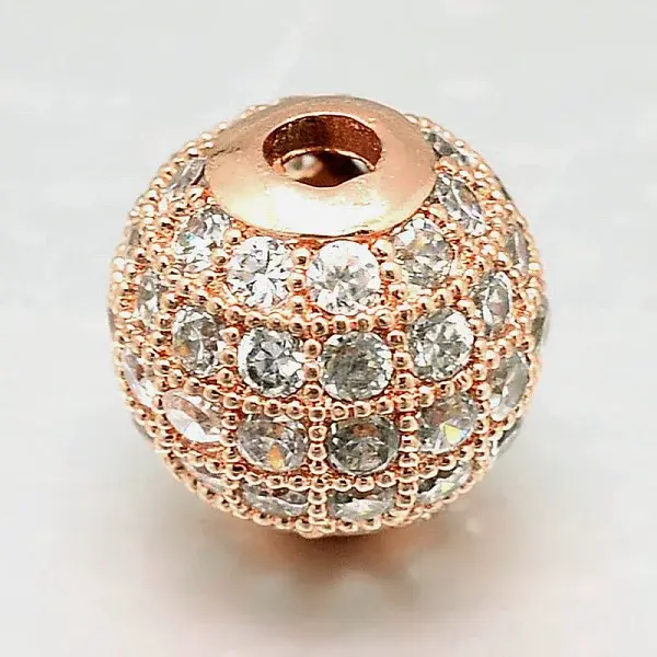 Round Brass Micro Pave Cubic Zirconia Beads