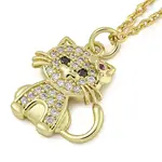 Brass Micro Pave Clear Cubic Zirconia Cat Pendant Necklaces for Women