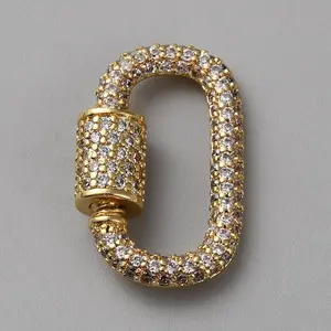 Brass Micro Pave Clear Cubic Zirconia Screw Carabiner Lock Charms