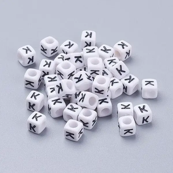 Letter K Letter Acrylic Cube Beads