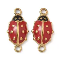 304 Stainless Steel Enamel Ladybug Connector Charms