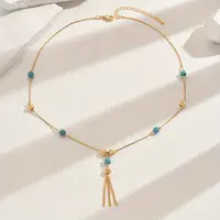 Fashionable Real 18K Gold Plated Brass Tassel Pendant Box Chain Necklaces for Women