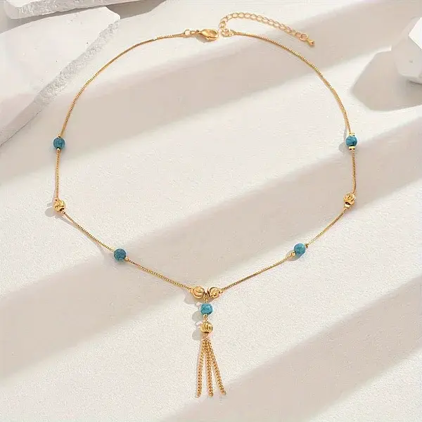 Fashionable Real 18K Gold Plated Brass Tassel Pendant Box Chain Necklaces for Women