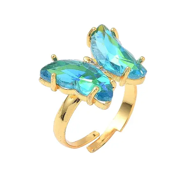 Adjustable Brass Glass Finger Rings
