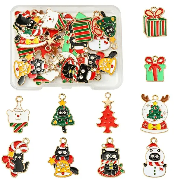 20Pcs 10 Styles Christmas Kitty Alloy Enamel Pendants