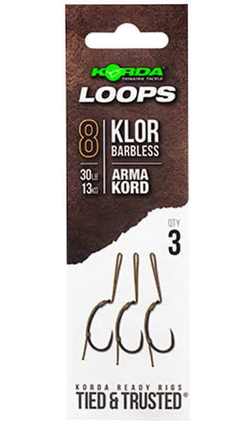 Korda hotové montáže loop rigs klor barbless - háček 8 nosnost 30 lb