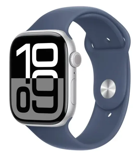 APPLE Watch Series 10 GPS 46mm Silver Aluminium Case with Denim Sport Band - M/L