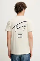 Bavlněné tričko Tommy Jeans pánské, béžová barva, s potiskem, DM0DM21934