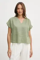Lněná halenka United Colors of Benetton dámská, zelená barva, hladká, 5BMLDQ0BR