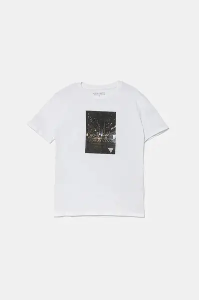 Dětské bavlněné tričko Guess bílá barva, s potiskem, L5YI25 K8HM4