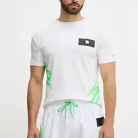 Bavlněné tričko PLEIN SPORT pánské, bílá barva, s potiskem, PS25MTS02