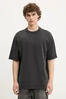 Bavlněné tričko Hugo Blue pánské, šedá barva, s potiskem, 50542638