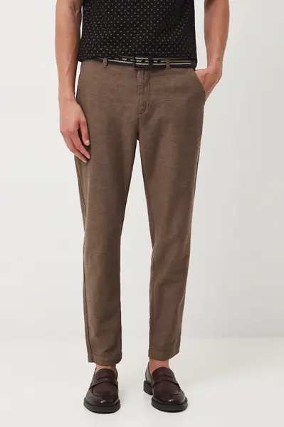 Kalhoty s příměsí lnu Medicine pánské, hnědá barva