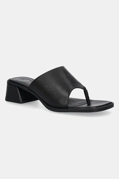 Kožené žabky Camper Kora Sandal dámské, černá barva, na podpatku, K201738-001