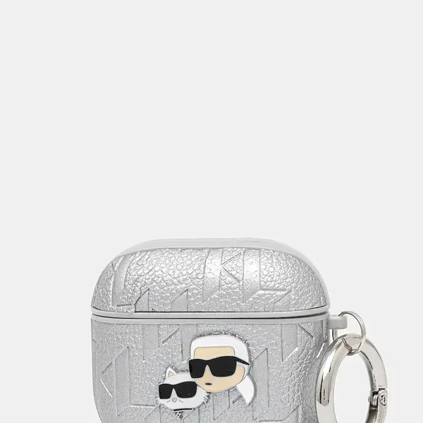 Pouzdro na airpod Karl Lagerfeld AirPods 4 stříbrná barva, KLA4PGKCPS